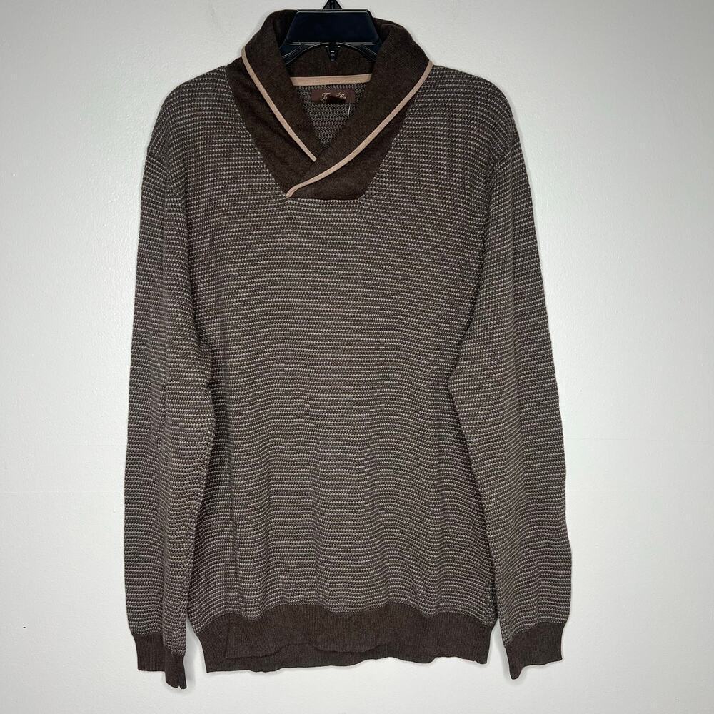 NWT Tasso Elba Men’s Shawl Neck Collar Sweater Brown Pullover XL 100% Cotton